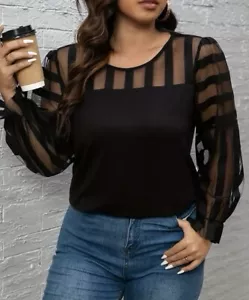 Camicia blusa donna casual nera comoda moda maglia trasparente - Foto 1 di 3