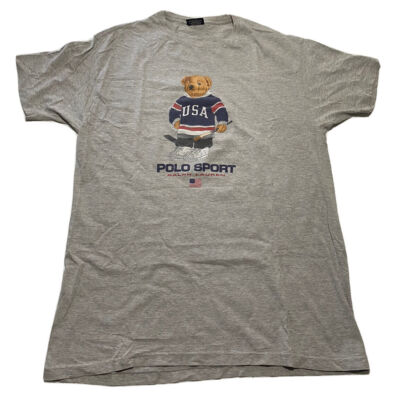 Ralph Lauren Polo Bear Tennis T Shirt Gray XXL Vintage Brand New