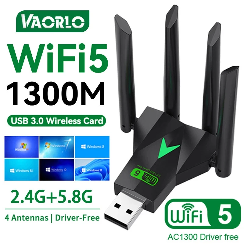 Dual Band 2.4G 5G WiFi USB Adapter 1300Mbps Dongle Wireless Receiver Laptop PC - Image 1 of 1