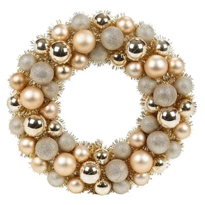 40cm Christmas Xmas Door Wall Hanging Baubles Tinsel Wreath Decoration Gold - Picture 1 of 4