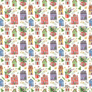 100% Cotton Print Fabric 140cm - fairy Houses Plant Fairytale Floral - Picture 1 of 1