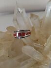 H Smith Red Coral Inlay Navajo Sterling Ring size 8