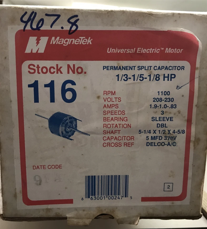Magnetek 116 Universal Electric Motor 1/3-1/5-1/8Hp 1100Rpm 208-230V - Image 1 of 1