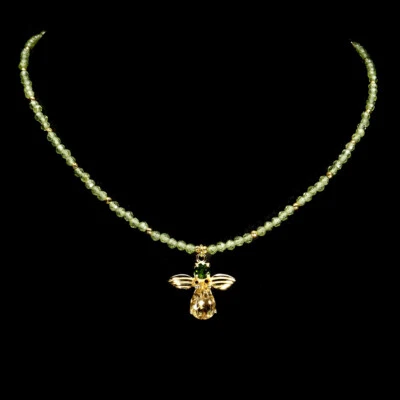 925 Argento Sterling Collana Pera Citrino Cromo Diopside Peridoto Gemma Gioiello - Immagine 1 di 4