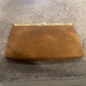 Vintage ETRA Brown Suede Leather Purse Clutch Convertible Handbag - Picture 1 of 12