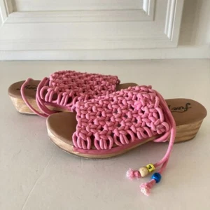 NWOT Free People Candy Pink Crochet Wooden Clogs Sz 37 - Picture 1 of 6