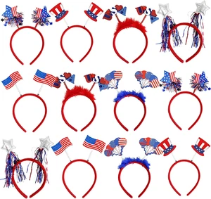 4Th of July Headband 12Pcs Patriotic Headbands Uncle Sam Hat USA Flag Headbands - Picture 1 of 12