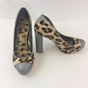 SAM EDELMAN Women Frances Block Heel Pumps Size 7.5 M Real Fur Animal Print - Picture 1 of 12