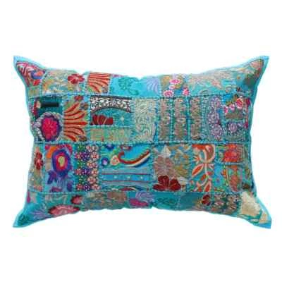 Handmade Boho Patchwork Cushion Vintage Turquoise Throw Pillow Cover 40x60 cm - Image 1 of 3