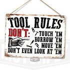 Metal Wall Sign - Tool Rules White - Funny Parody Warning Hammer Worker