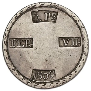 Espagne - Catalogne - 5 pesetas 1809 - Ferdinand VII - Tarragone - argent - KM.6 - Imagen 1 de 2