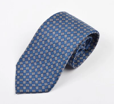 LUIGI BORRELLI NAPOLI Blue/White Geometic Textured Silk Tie 60.5"x3.5" Italy Foto 1 de 4