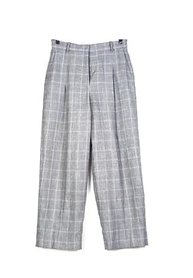 Sandro Paris Womens sz 29 Linen Wide-Leg High Waist Pants 29x27 Gray Plaid Check - Image 1 of 4