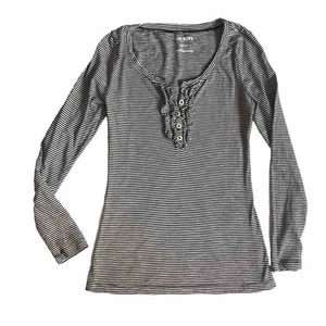 Camiseta Henley Y2k Old Azul Marino Rayas Volantes Manga Larga Negra Blanca Para Mujer XS - Imagen 1 de 10