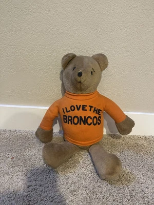 Oso de peluche vintage de los Denver Broncos con una camisa ¡Me encantan los Broncos! ¡Grande! Foto 1 de 4