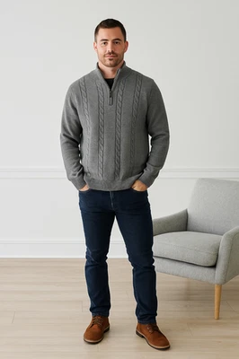 Marconi Gray Men XL 1/4 Zip Cable Knit Sweater Pullover Fishing Outdoor Hunting - Image 1 of 4