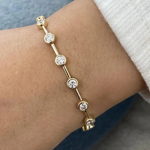 Round Lab-Created Diamond Tennis Bracelet 3ct F/VS 14K Yellow Gold - Picture 1 of 6