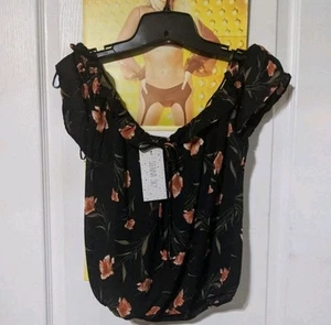 Sienna Sky Off The Shoulder Crop Top Women's Size S - Black Pink Floral - Picture 1 of 5