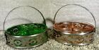 2 Vintage Pink, Green Depression Era Glass Relish Dishes In Chrome Caddy Carrier