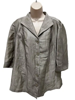 Blusa exterior Maggie Barnes para mujer talla 0X 16W color champán tostado manga 3/4 abotonada Foto 1 de 4