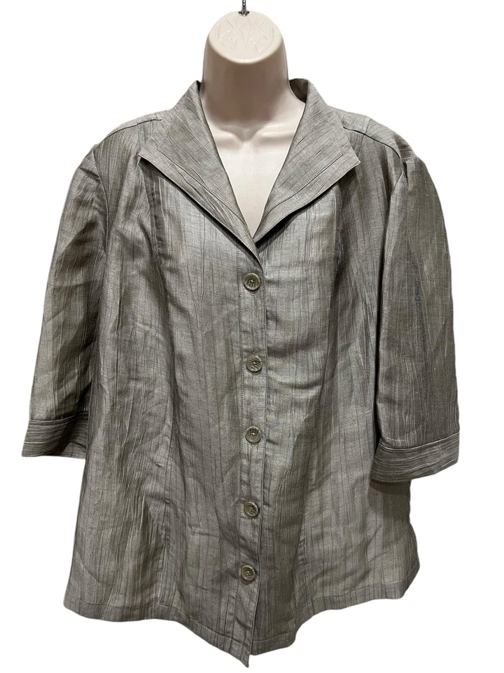 Blusa exterior Maggie Barnes para mujer talla 0X 16W color champán tostado manga 3/4 abotonada Foto 1 de 4