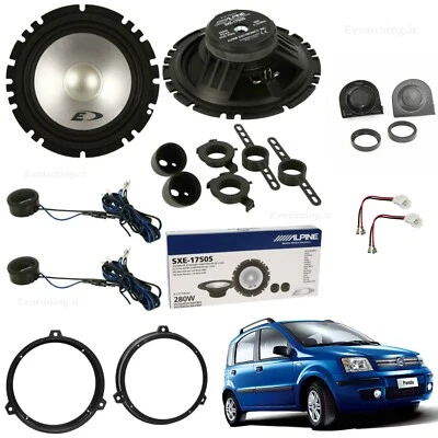 Kit 4 Casse Altoparlanti Alpine Posteriori per Fiat Panda 169 + Griglie Tweeter - Immagine 1 di 4