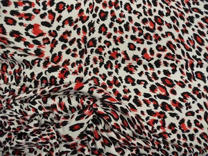 Printed DTY Spandex Stretch Apparel Fabric Red Black White Cheetah A408 - Picture 1 of 1