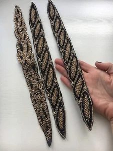 3 Black and Gold Beaded Applique, 14" long, sewing craft - Picture 1 of 3