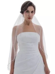 1 Layer Offset Floral Vine Pearl Beaded Edge Veil Bridal Shower Wedding Party - Picture 1 of 8