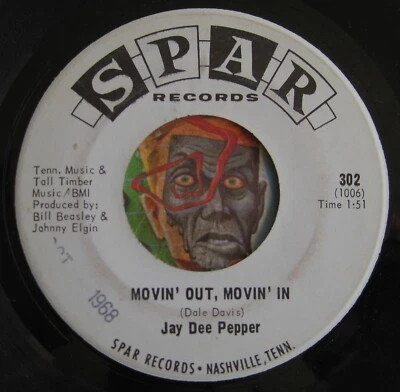 HEAR Jay Dee Pepper 45 Movin Out Movin In / Youve Got To Love rockabilly country Foto 1 de 2