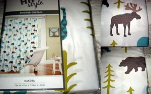 HipStyle DAKOTA BEAR MOOSE Printed Shower Curtain 72" X 72" NEW - Picture 1 of 5
