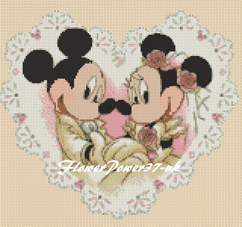 Wedding Day Cross stitch chart mickey mouse minnie -wedding 5 Flowerpower37-uk - Image 1 of 1