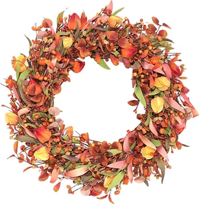22" Artificial Fall Wreath Halloween Front Door Pumpkins Porch Decor Decorations - Picture 1 of 12