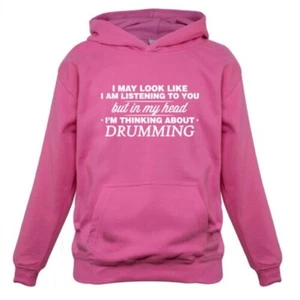 My Head I'm Drumming - Kids Childrens Hoodie Drums Drummer Rock Music - Picture 1 of 6