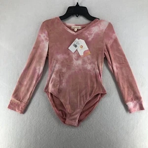 Walking On Sunshine Bodysuit Girls' Large Pink White Tie Dye Long Sleeve V-Neck - Picture 1 of 9