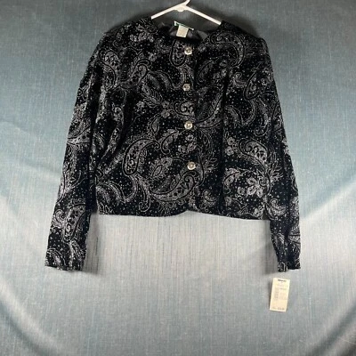 Chaqueta para mujer Joanna talla M negra cachemira plateada brillante acetato botón delantero Foto 1 de 4