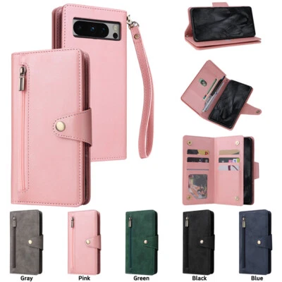 For Google Pixel 10 8 7 Pro 6A 5XL 4A 3A Leather Zipper Flip Card Wallet Case - Image 1 of 4