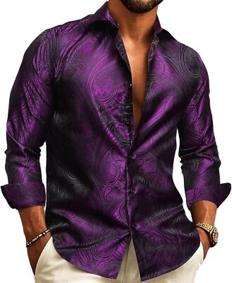 Para Hombres Seda Cachemira Camisa Occidental Manga Larga Con Botones Vestido Vaquero Prenda para el torso Informal Foto 1 de 4