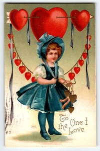 To The One I Love Greetings Postcard Unsigned Ellen Clapsaddle Girl Hearts 1909 - Picture 1 of 2