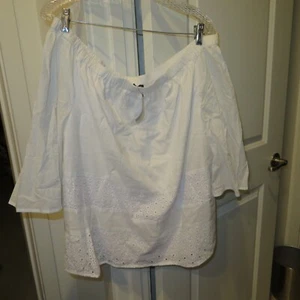 Lane Bryant 3/4 ausgestellte Ärmel Bluse schulterfrei Ösen Top weiß 14/16 neu mit Etikett - Bild 1 von 7