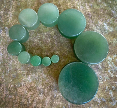 PAIR Natural Jade Organic Stone Plugs Gauges Pierced Ear Piercing Body Jewelry - Image 1 of 4