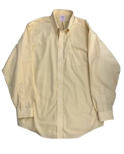 Brooks Brothers Madison Camicia Uomo 17,5-36 Alta Giallo Check Cotone Manica Lunga - Foto 1 di 6