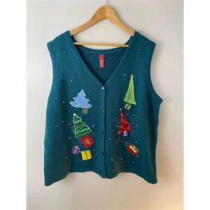 Vintage grüne hässliche Weihnachtsweste Damen XXL Partykleidung - Bild 1 von 8