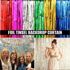 2M FOIL FRINGE TINSEL BACKDROP CURTAIN DOOR SHIMMER WEDDING BIRTHDAY PARTY DECOR - Imagen 1 de 12