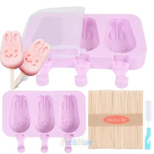 3 Cavities Ice Pop Maker Mold Popsicle Dessert Ice Cream Frozen Pops Cake Treats - Picture 1 of 12