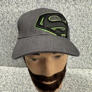 Superman Baseball Hat Adutls Gray DC Comics Gray Flex Fit Cap - Picture 1 of 9