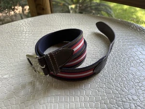 Brooks Brothers Bandgürtel Herren 38 Lederbesatz dunkelblau rot silber Schnalle - Bild 1 von 11