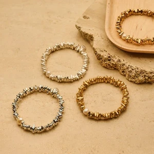 Biba Armband elastisch Silberfarben oder Golfarben mit Süßwasserperle - Bild 1 von 6