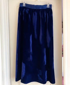 Gunne Sax Sport by Jessica McClintock Blue Velvet Skirt Midi Size 11 Vintage 80s - Picture 1 of 7