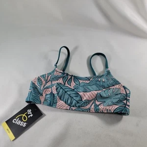 Art Class Bikini Top Teal Green Tropical Leaf Print Girl's Size Small (6/6X) - Picture 1 of 6